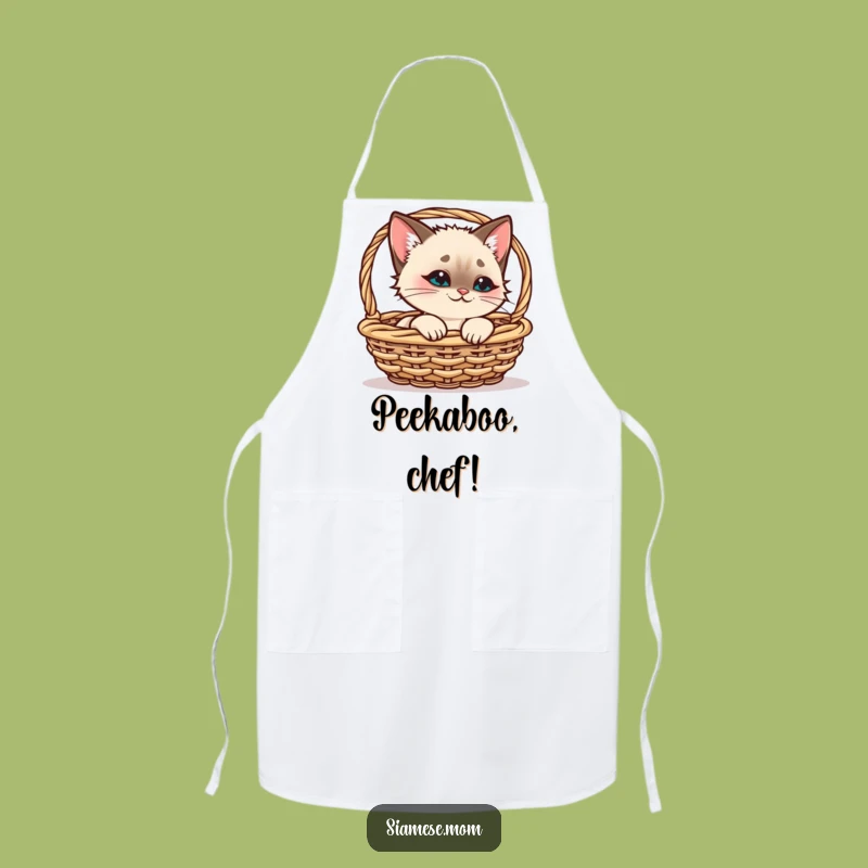 Funny Chef Siamese Cat Apron - Kawaii Cat Peeking Kitchen Fun - Perfect Cooking Gift