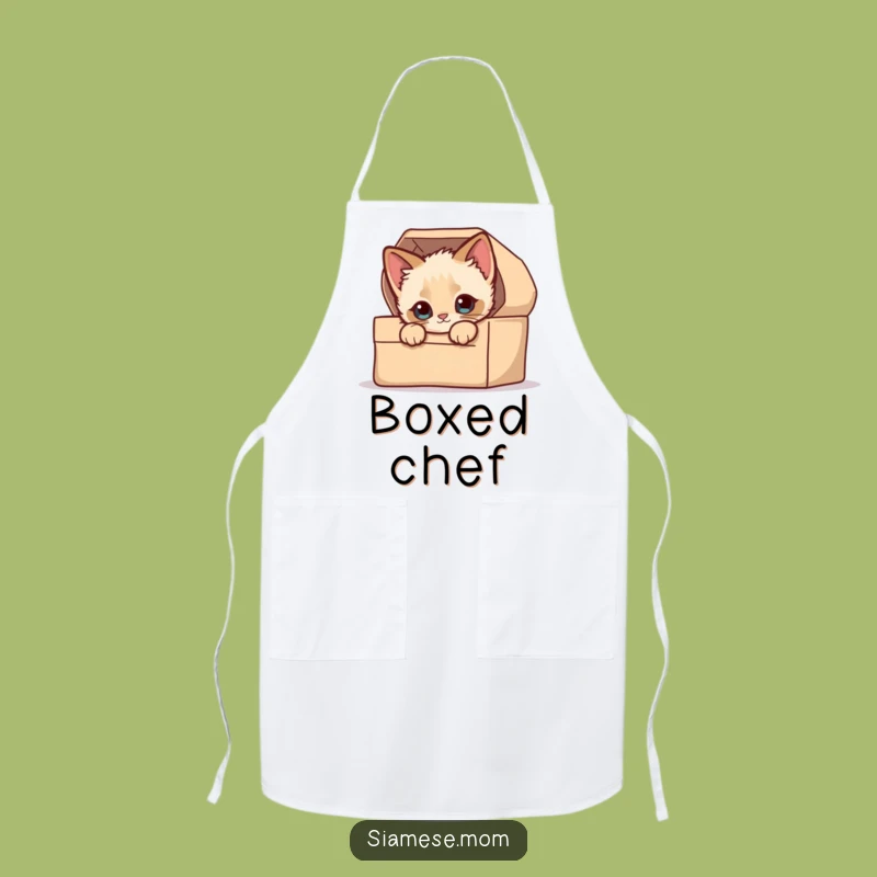 Funny Kitchen Apron: Kawaii Siamese Kitten's Boxed Treat