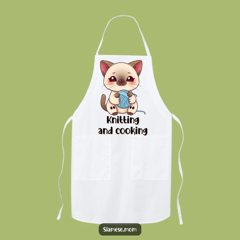 Funny Kawaii Siamese Cat Apron - Yarn Ball Kitty Kitchen Accessory