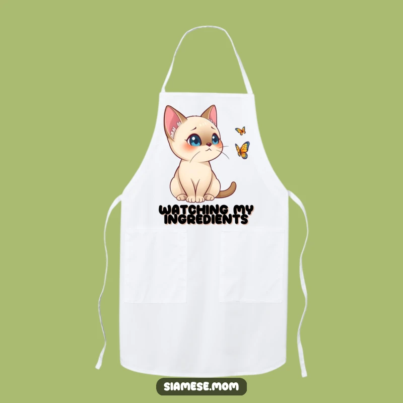 Funny Kawaii Siamese Cat Apron - Alert Butterfly Watcher Kitchen Wear for Cooks