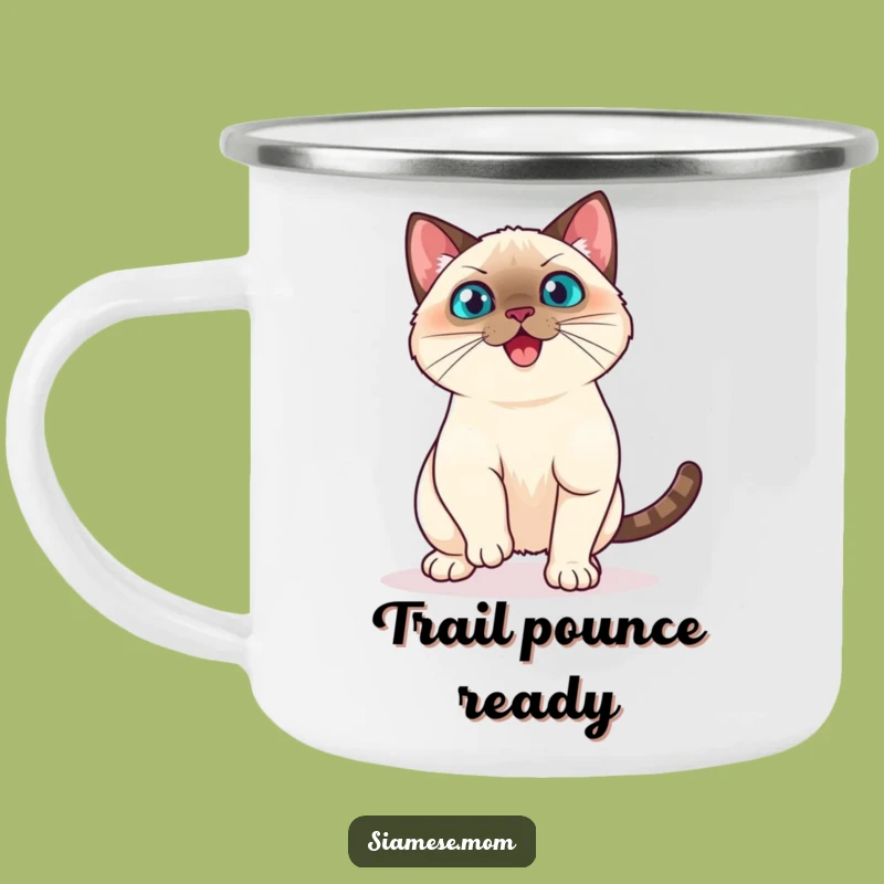 Funny Kawaii Siamese Cat Camping Mug - Playful Pounce for Adventurous Outdoors