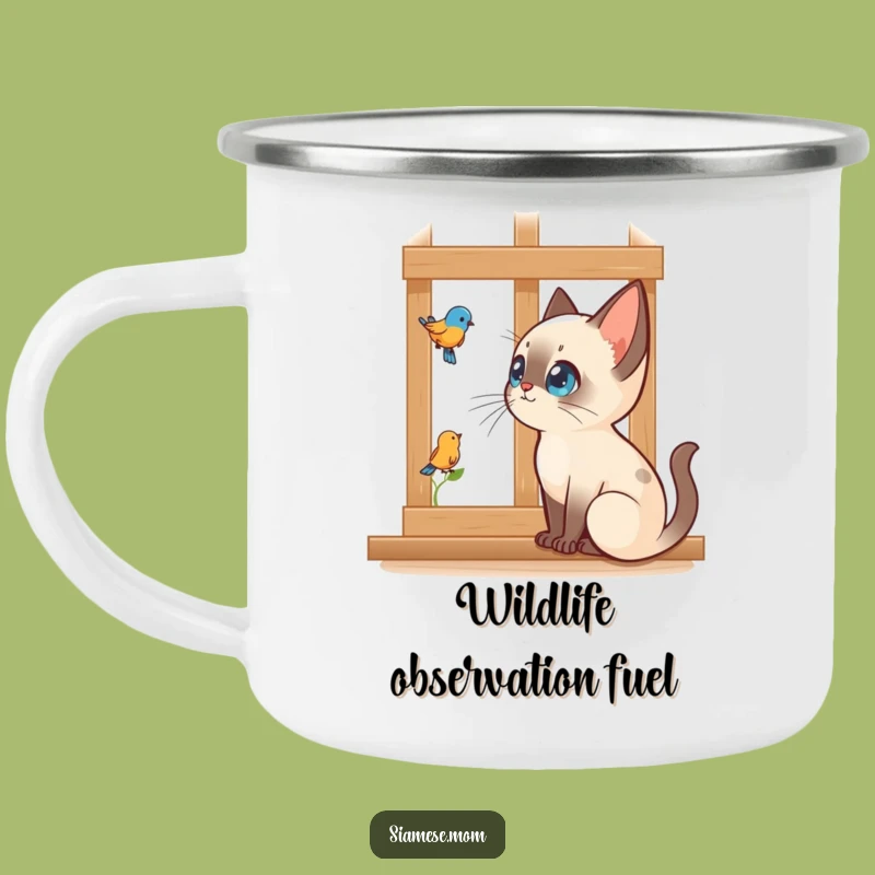 Funny Siamese Cat Camping Mug: Bird Watching Views, Ideal Funny Gift