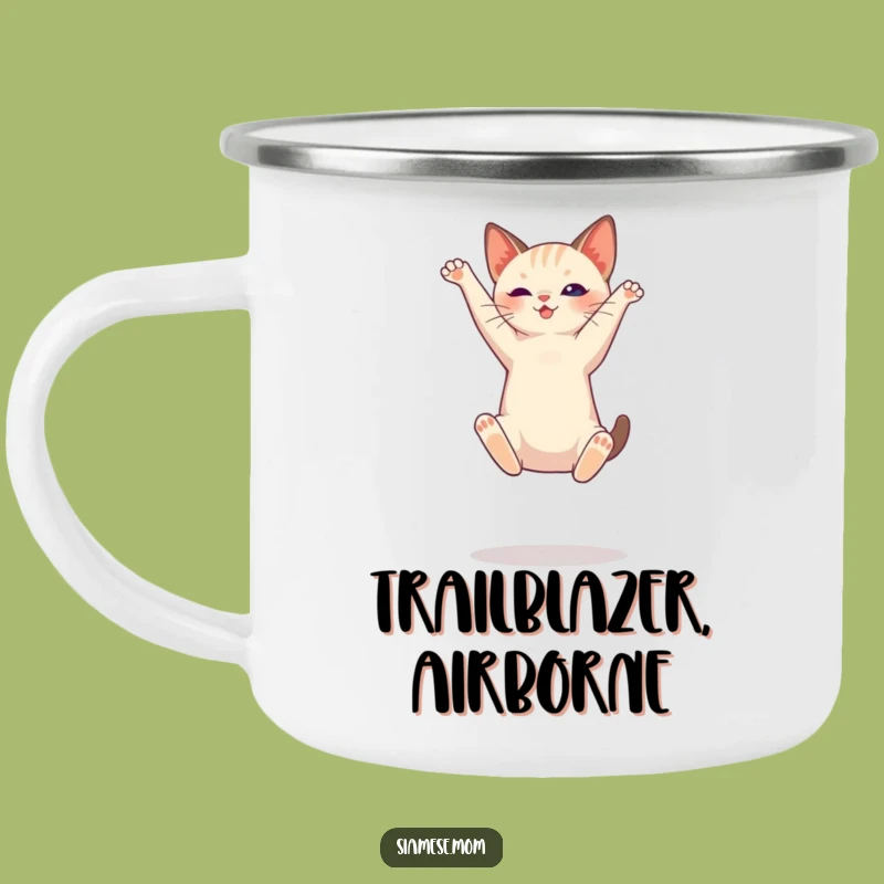 Funny Siamese Cat High Jump Camping Mug - Outdoor Feline Grace Gift