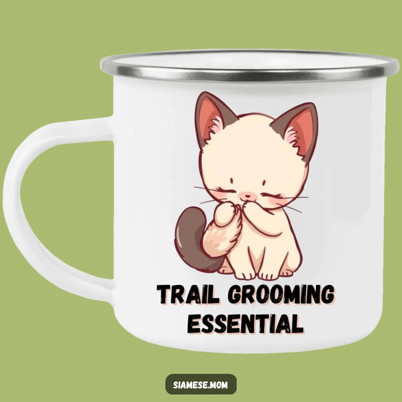Funny Siamese Kitten Camping Mug - Fluffy Tail Grooming, Outdoor Gift!
