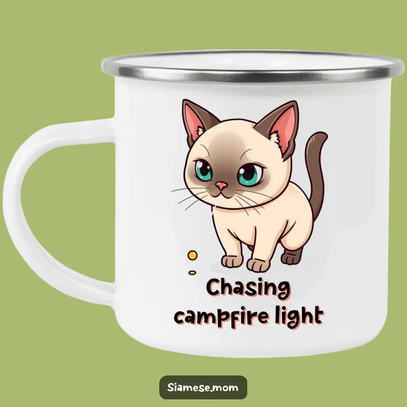 Kawaii Siamese Cat Camping Mug - Laser Chase Companion, Funny Outdoor Cup