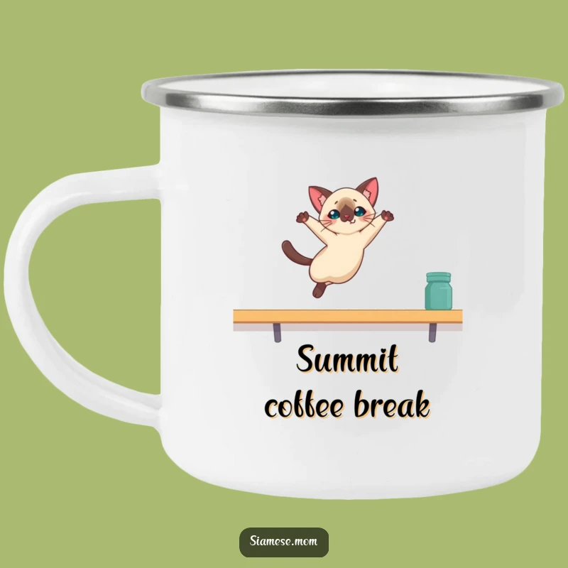 Funny Kawaii Siamese Cat Camping Mug: Graceful Leap Adventure, Ideal Funny Gift