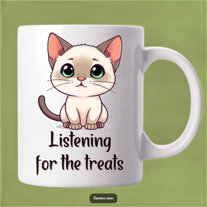 Attentive Siamese Cat Mug - Curious Feline Listening Gift
