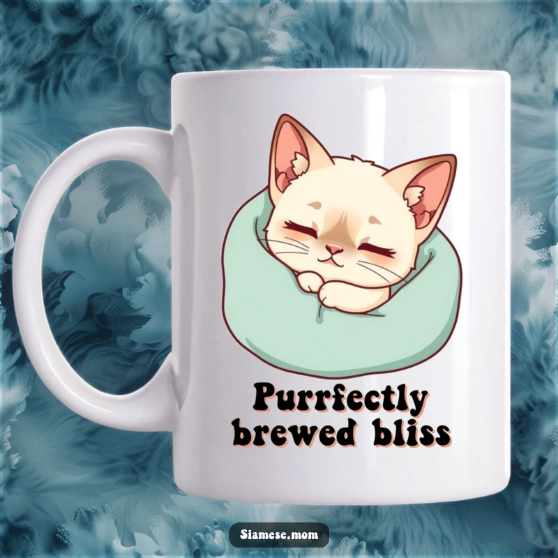 Funny Kawaii Siamese Cat Mug Purring Contentedly Nestled Cozy Blanket, Comfy Cat Gift