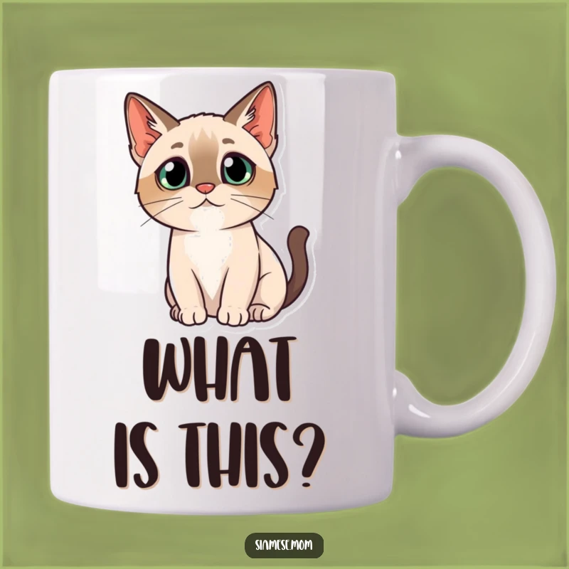 Kawaii Siamese Cat Mug - Curious Tilt, Funny and Puzzled Gift for Cat Lovers
