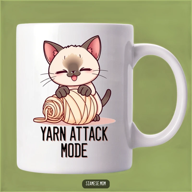 Funny Kawaii Siamese Cat Mug: Yarn Pounce Fun, Perfect Playful Gift!