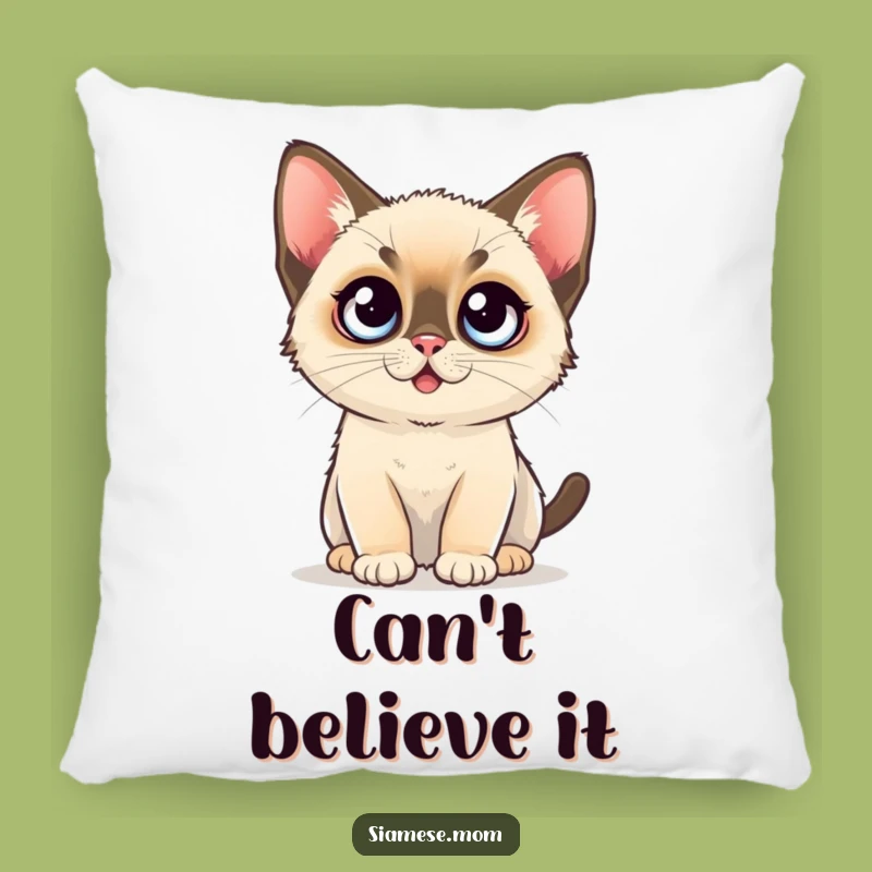 Funny Throw Pillow: Kawaii Siamese Kitten's Big Surprise Comfort