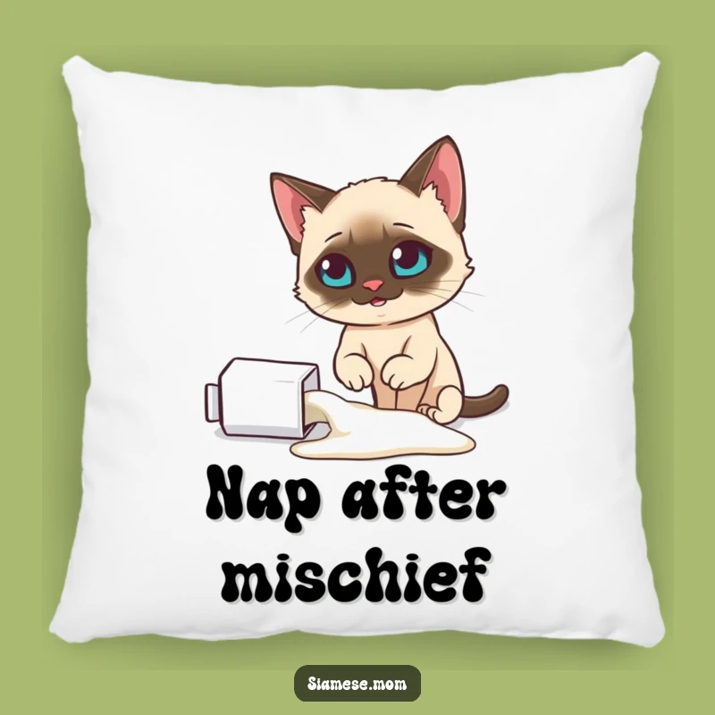 Comfy Funny Smug Siamese Cat Pillow: Spilled Milk Comfort - Cozy Pet Gift