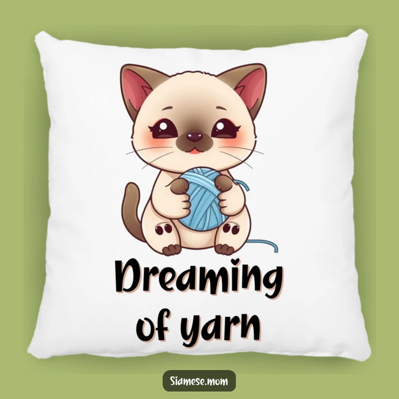 Funny Kawaii Siamese Cat Pillow - Cozy Yarn Ball Kitty Accent