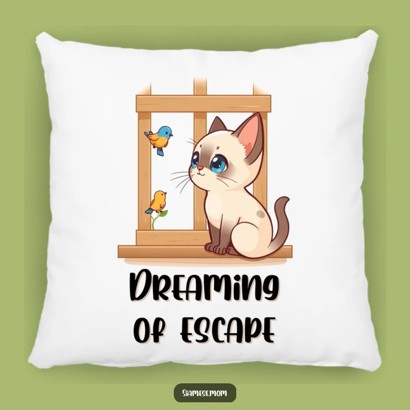 Funny Siamese Cat Pillow: Bird Watching Comfort, Perfect Funny Gift