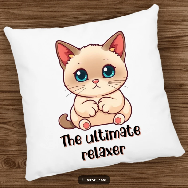 Funny Siamese Cat Pillow, kawaii cat with neatly tucked paws, soft and cute funny gift for relaxation.