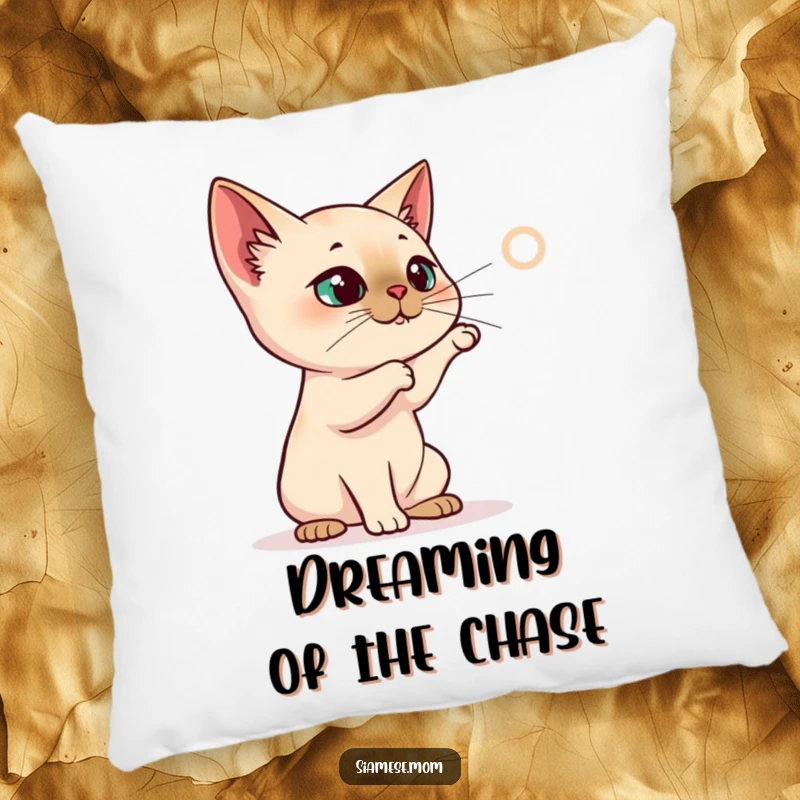 Funny Siamese Cat Pillow, cat batting at a projected laser dot, soft and playful funny gift for relaxation.