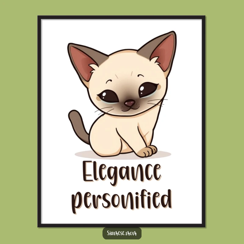 Funny Kawaii Siamese Cat Digital Art: Elegant Stretch Download, Instant Funny Gift!