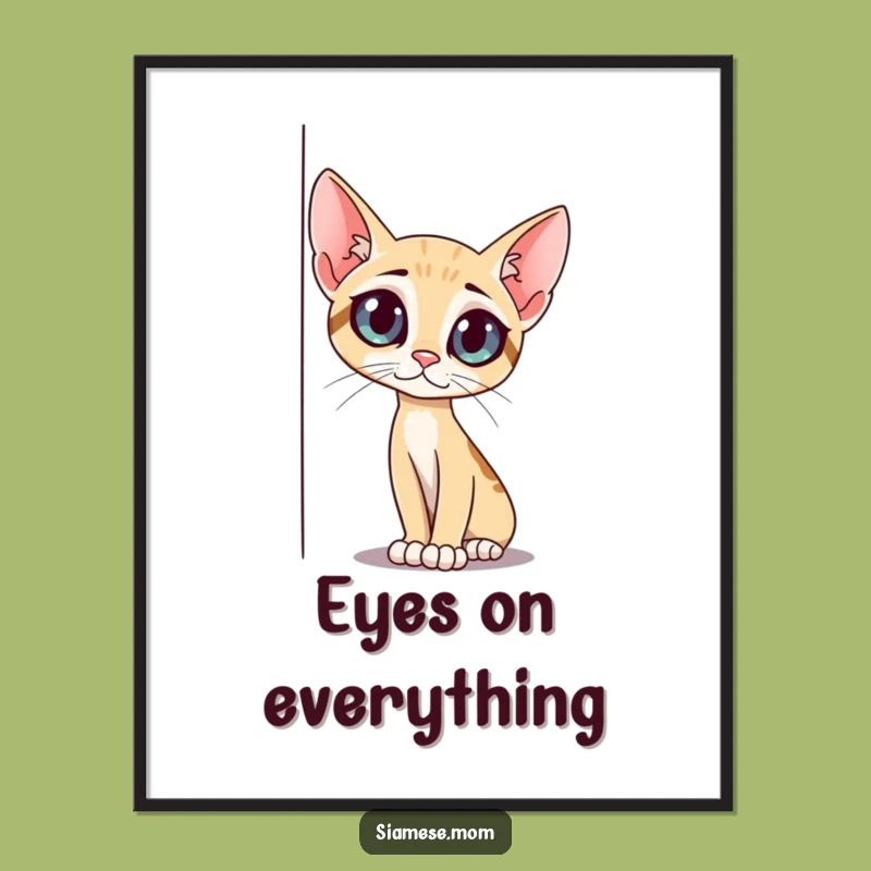 Funny Curious Cat Digital Art: Peeking Around Corner - Instant Charm Gift