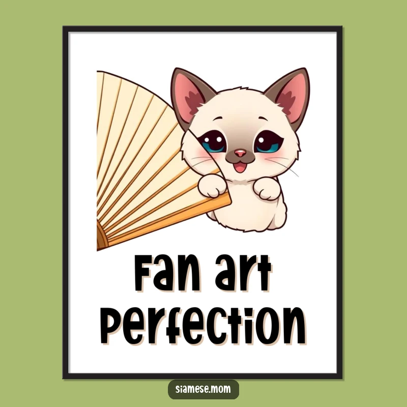 Funny Siamese Cat Fan Digital Art: Cheerful Peek & Playful Decor