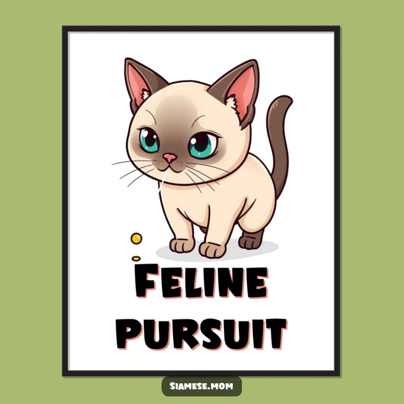 Kawaii Siamese Cat Digital Art - Laser Chase Instant Download, Funny Cat Decor