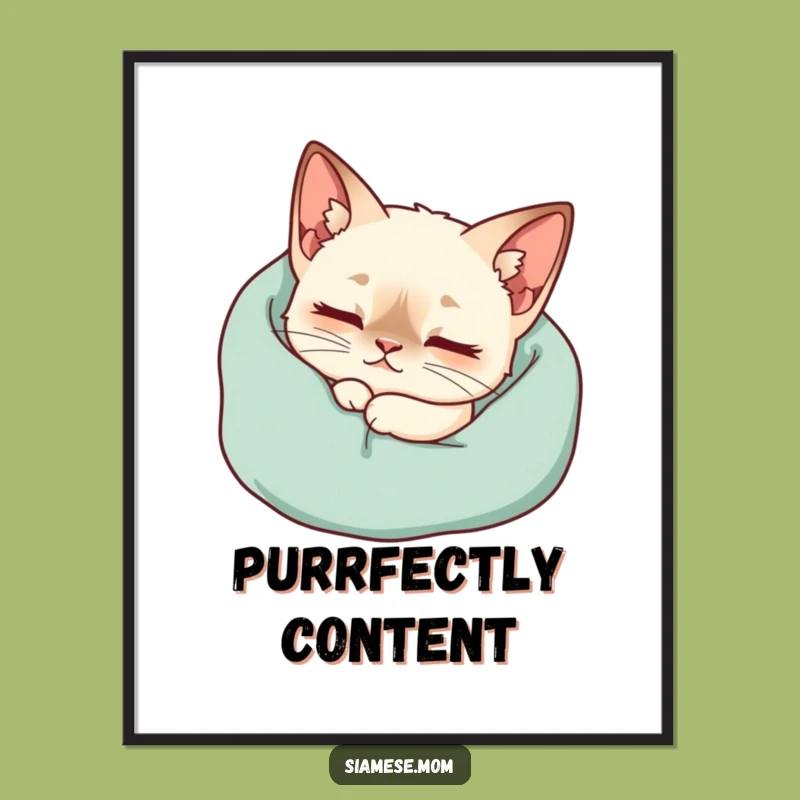 Funny Kawaii Siamese Cat Digital Art - Cozy Blanket Purr Print for Instant Warmth