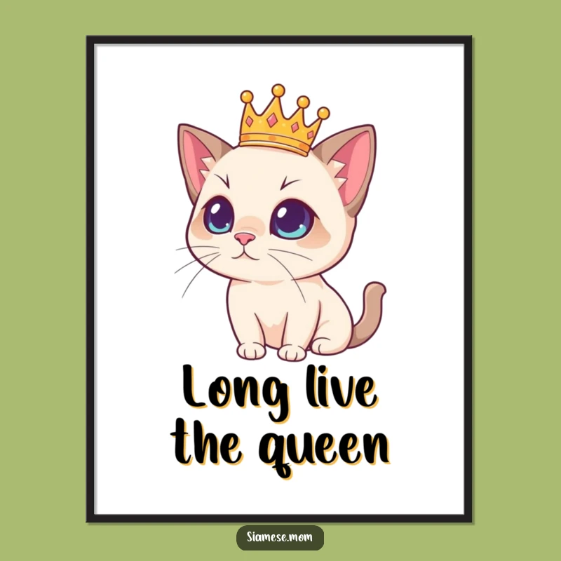 Funny Regal Siamese Cat Digital Art Print with Crown - Majestic Wall Decor!