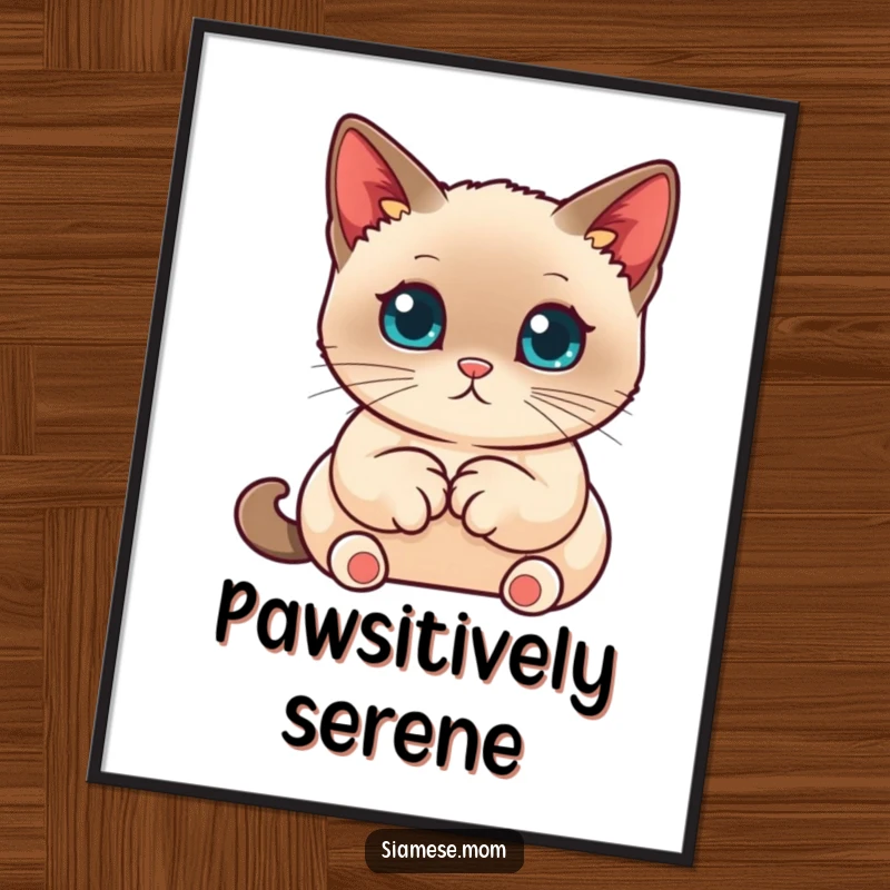 Funny Siamese Cat Digital Art, kawaii cat with paws tucked neatly, serene and cute funny instant gift.