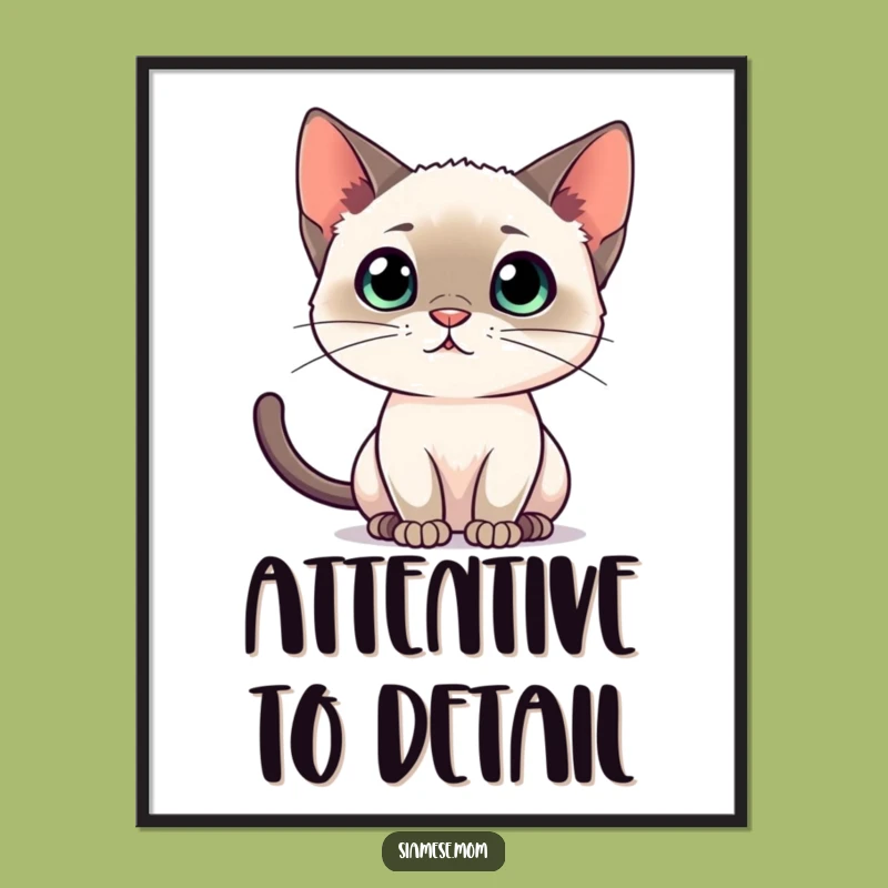 Funny Siamese Cat Listening Digital Art - Alert Feline Printable Gift