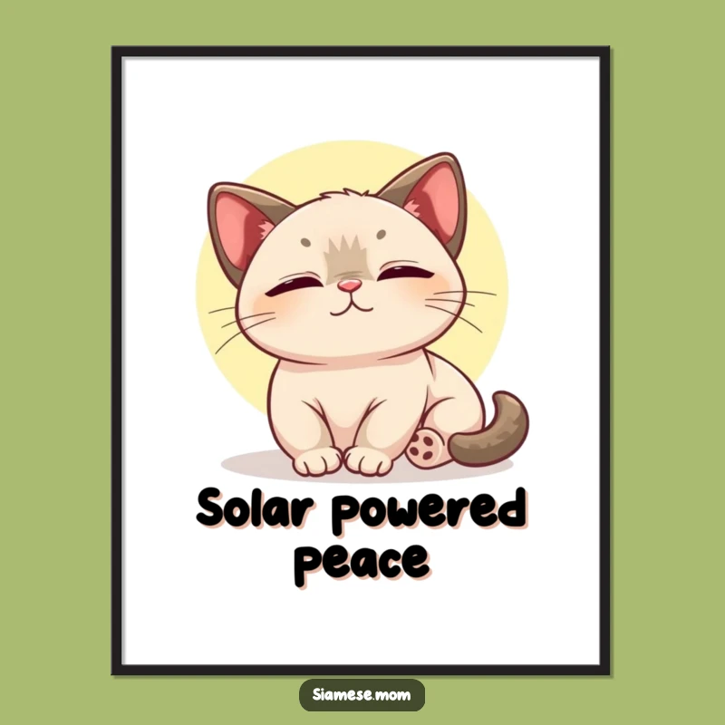 Kawaii Siamese Cat Digital Art - Blissful Sunbeam Instant Download, Cute Funny Decor