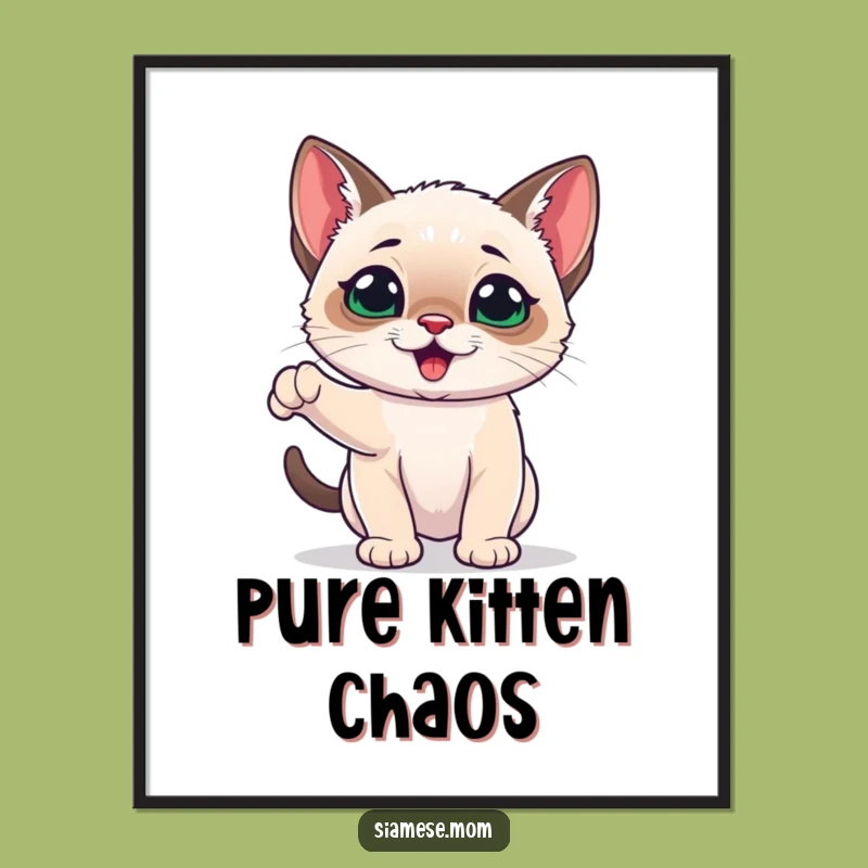 Funny Siamese Kitten Digital Art - Energetic Playful Decor, Instant Gift!