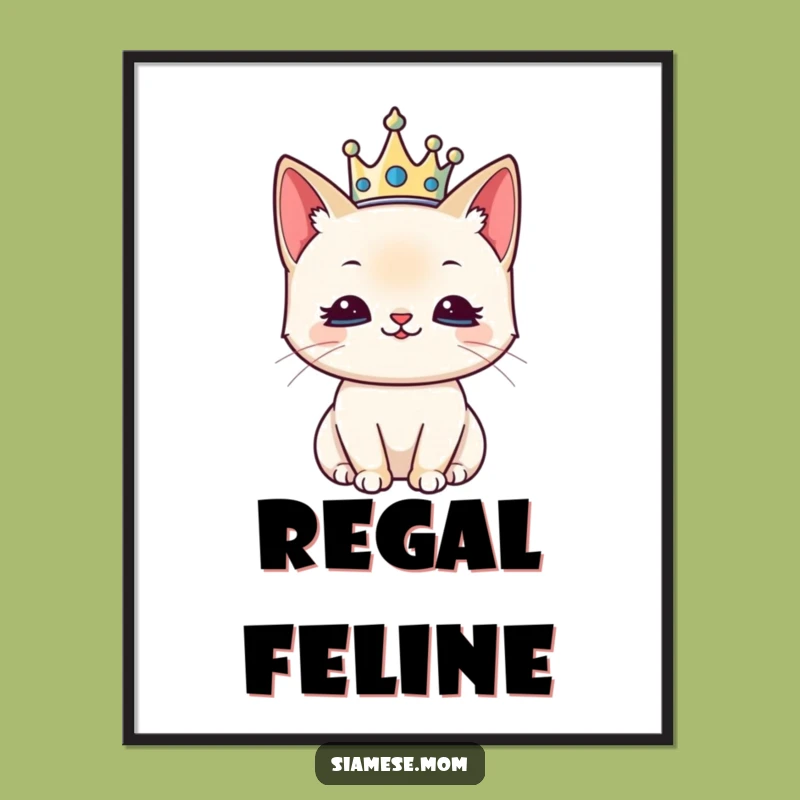 Kawaii Siamese Cat Digital Art - Royal Decree Instant Download, Funny Regal Decor