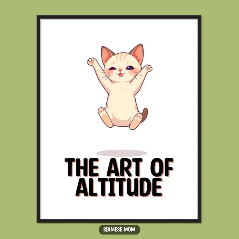 Funny Siamese Cat High Jump Digital Art - Elegant Feline Printable Gift