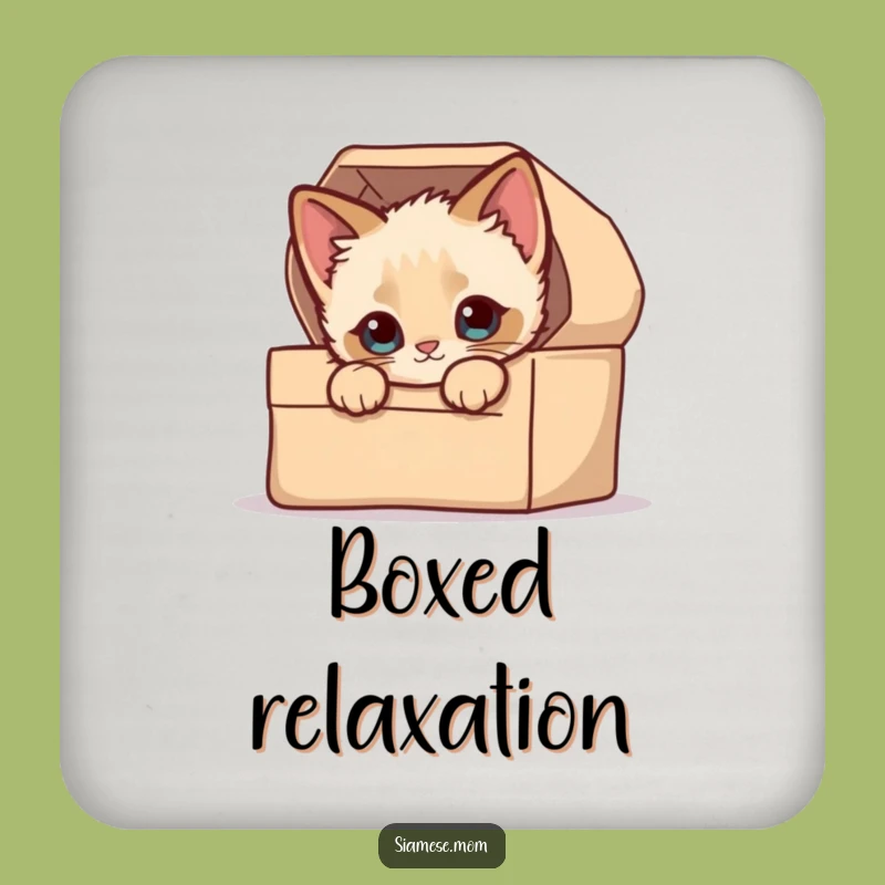 Funny Drink Coaster: Kawaii Siamese Kitten's Box Surprise Protection