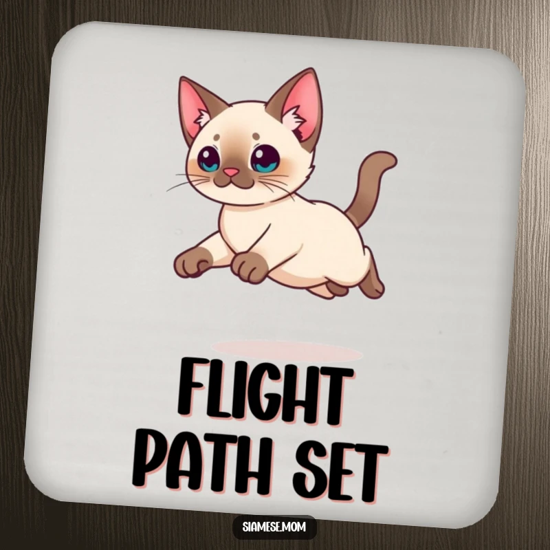 Funny Kawaii Siamese cat drink coasters with a graceful leap design, protecting surfaces with a humorous feline touch.