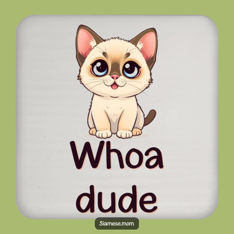 Funny Drink Coaster: Kawaii Siamese Kitten's Wide-Eyed Protection