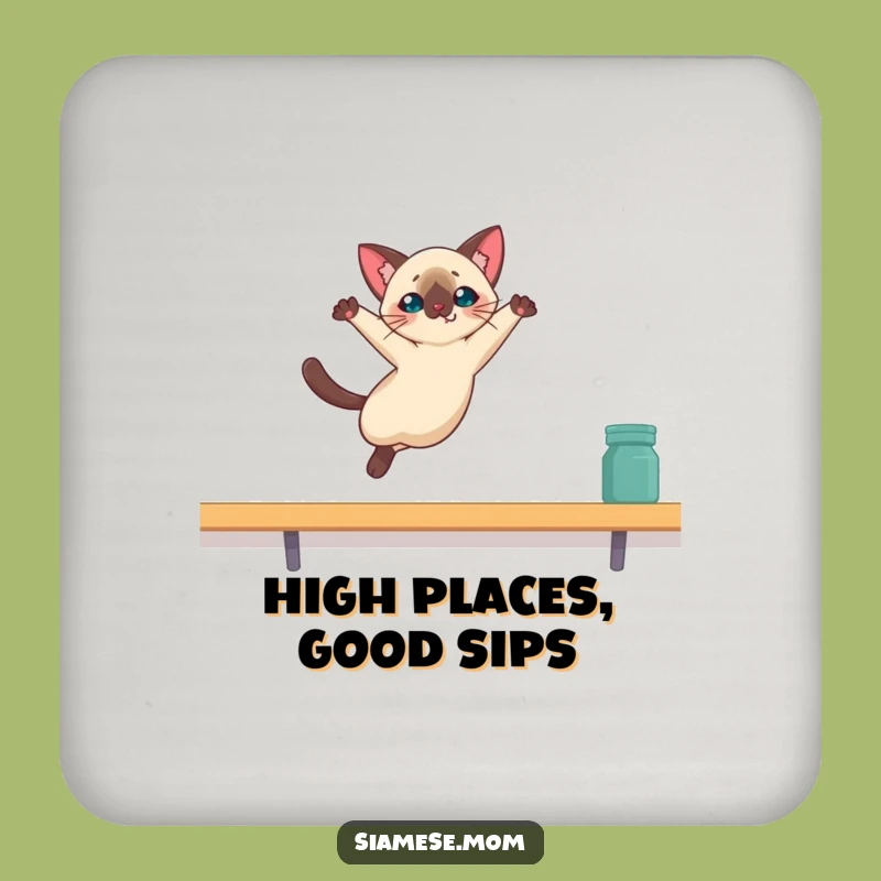 Funny Kawaii Siamese Cat Coaster: Graceful Leap Protection, Perfect Funny Gift