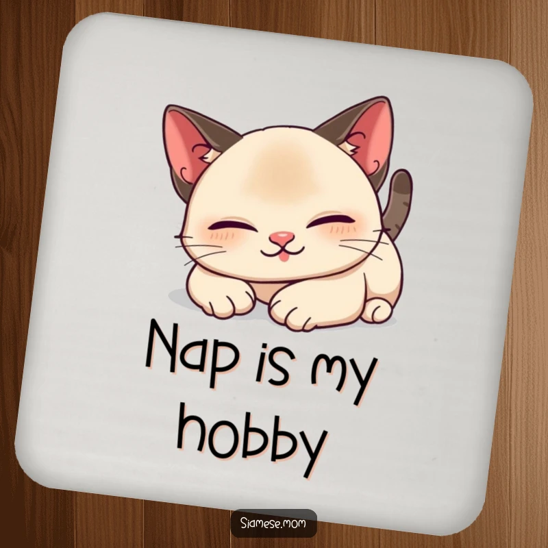 Funny Kawaii Siamese cat drink coasters with a lazy, contented stretch design, protecting surfaces with a humorous feline touch.