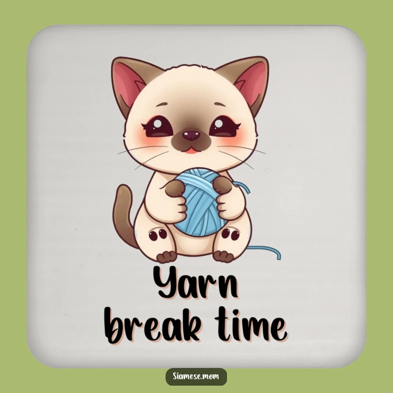 Funny Kawaii Siamese Cat Drink Coasters - Yarn Ball Kitty Set