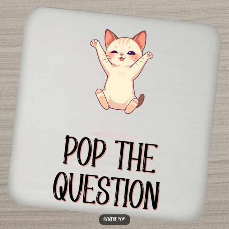 Funny Siamese cat coaster, showing a cat mid-jump, perfect for protecting furniture with style.