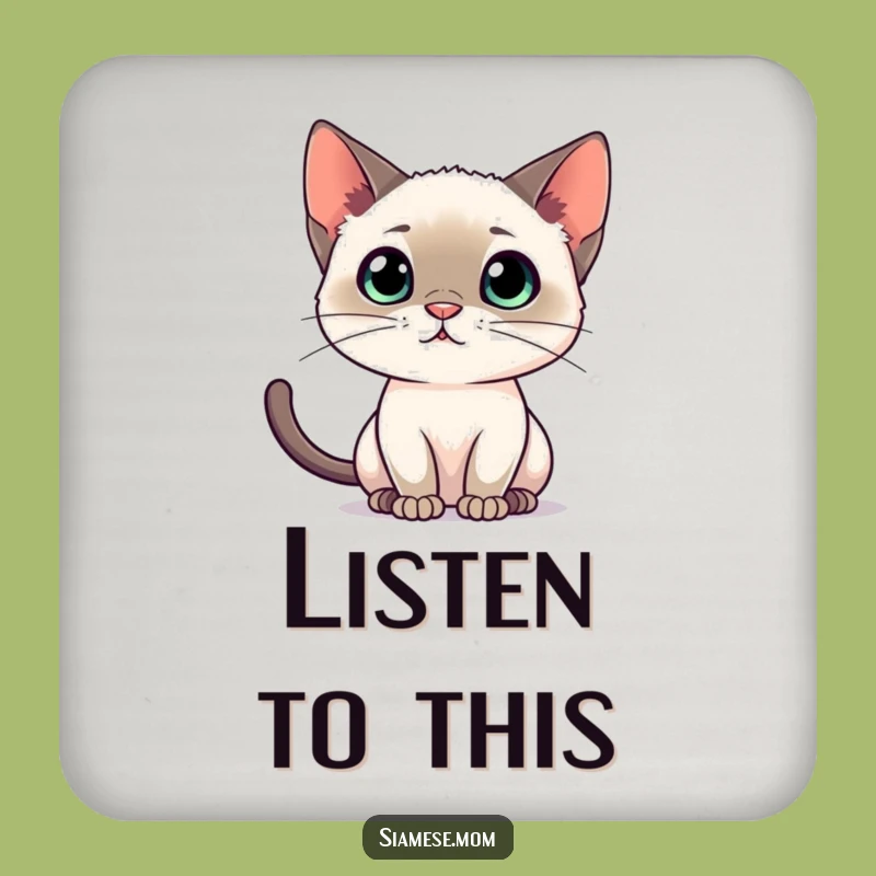 Funny Siamese Cat Listening Coaster - Alert Feline Protection Gift