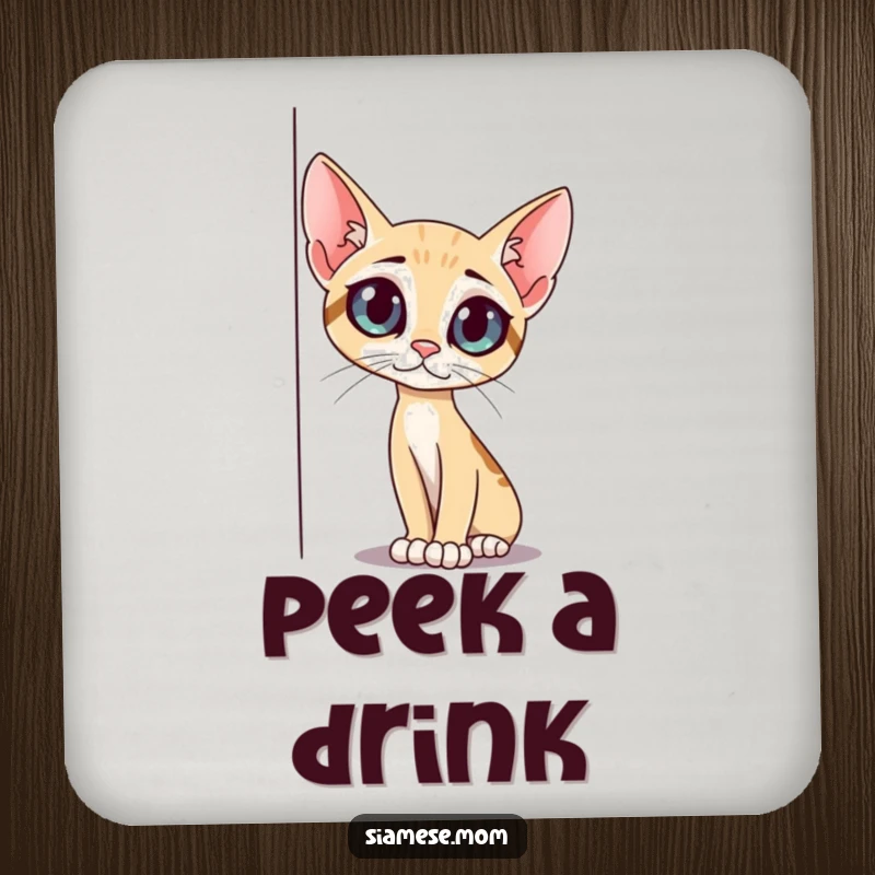 Funny slender cat drink coasters, with big curious eyes, peeking around a corner, adding feline charm, a wonderful funny gift.