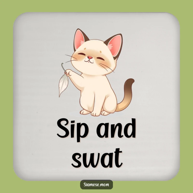 Funny Siamese Cat Feather Coaster Set - Playful Protection