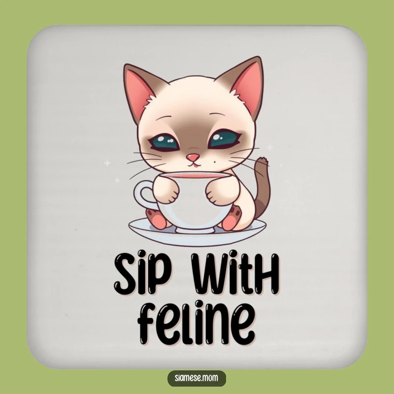 Kawaii Siamese Sipping Cat Coaster - Protect Surfaces with Cuteness, Perfect Gift