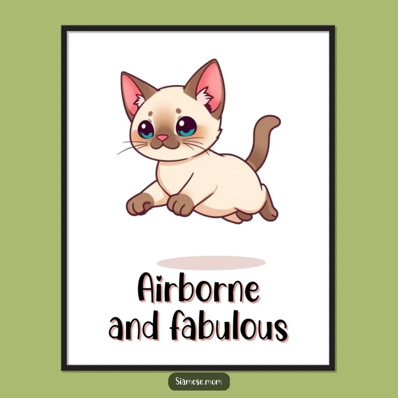 Funny Kawaii Siamese Cat Poster: Graceful Leap Art, Hilarious Home Decor Gift