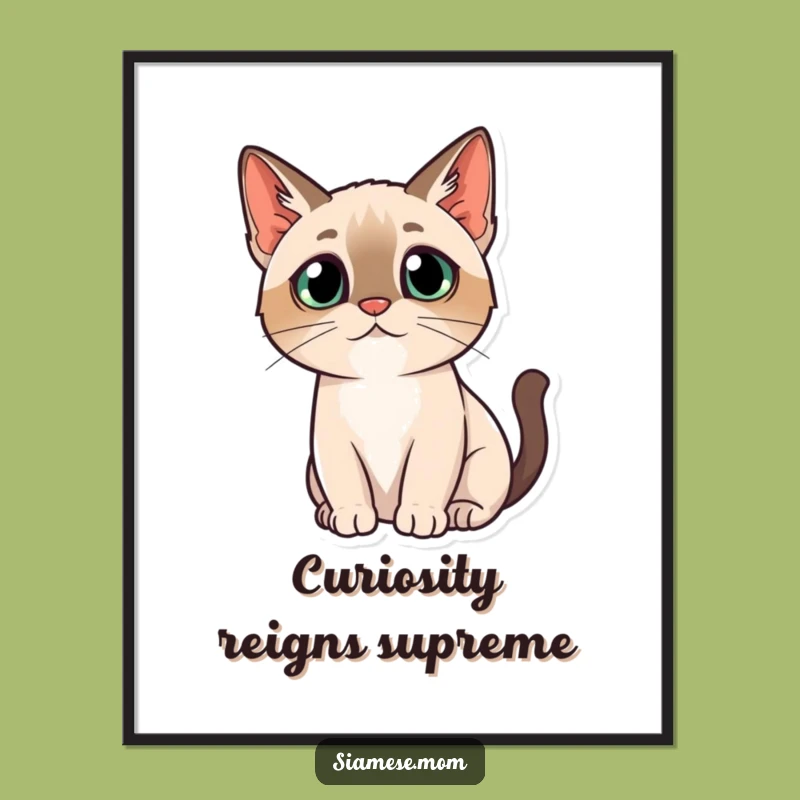 Kawaii Siamese Cat Poster - Curious Gaze, Funny and Thoughtful Wall Art