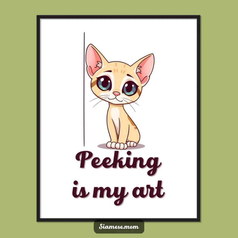 Funny Curious Cat Poster: Peeking Around Corner Art - Adorable Decor Gift