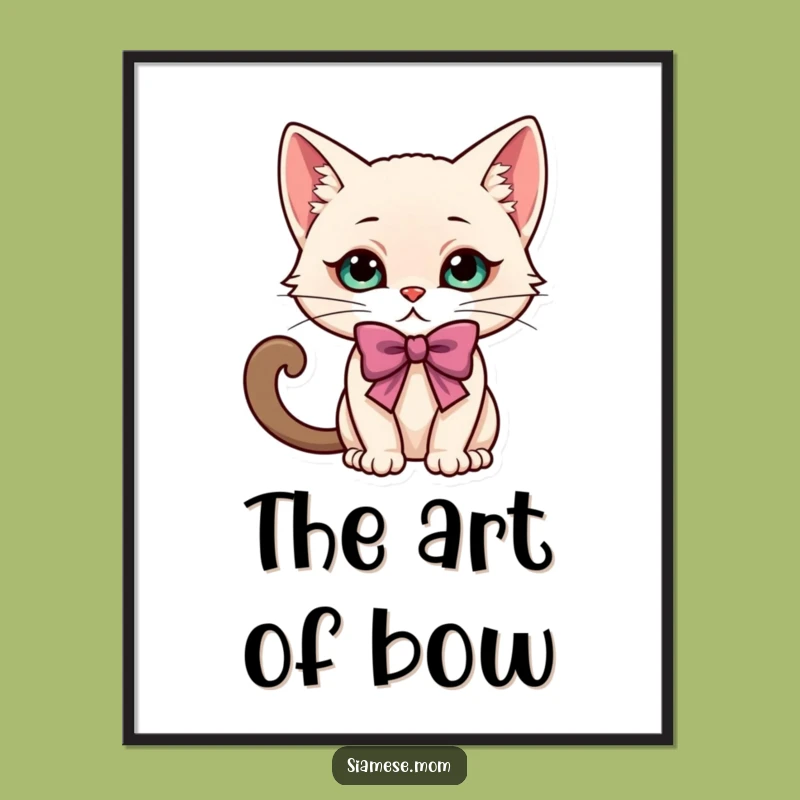 Funny Kawaii Siamese Cat Bow Poster: Elegant Wall Art & Playful Decor
