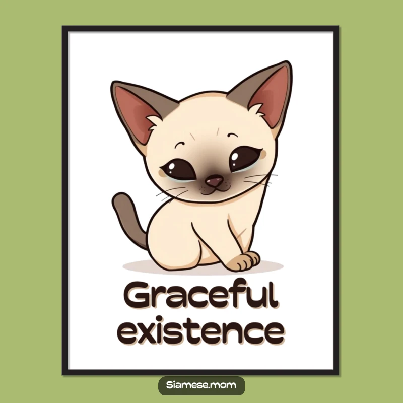 Funny Kawaii Siamese Cat Poster: Elegant Stretch Art, Whimsical Funny Gift!