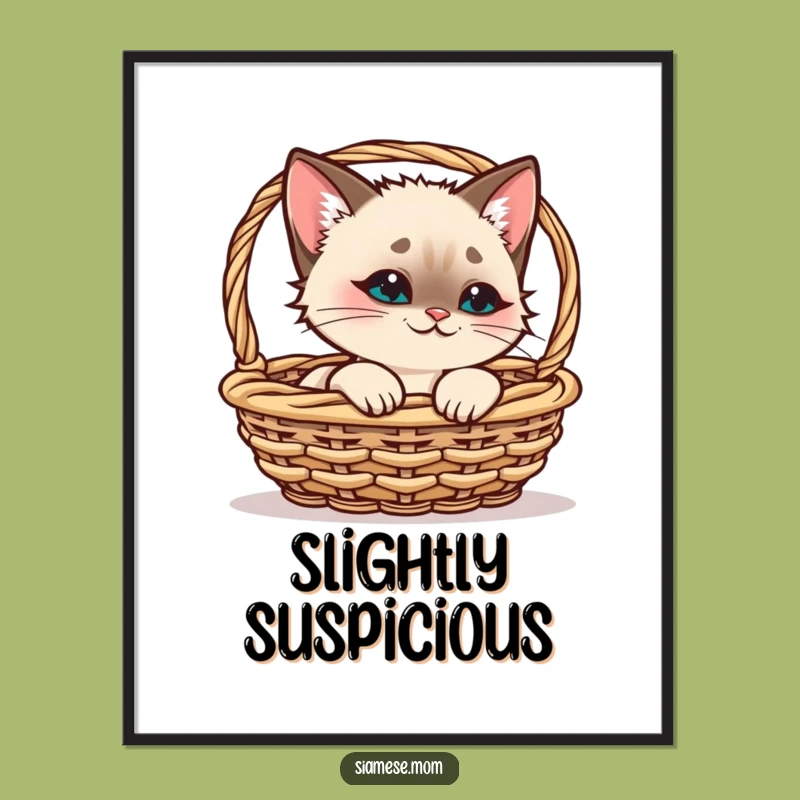 Funny Siamese Cat Art Print - Kawaii Cat Peeking - Whimsical Wall Decor Funny Gift