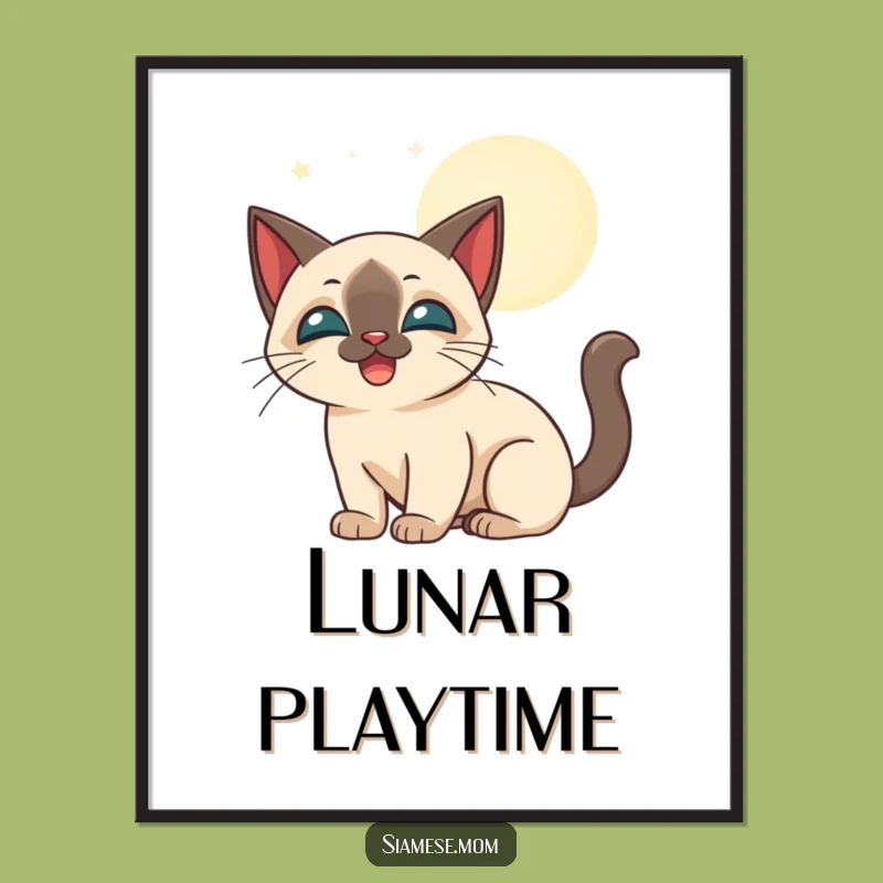 Funny Siamese Cat Moonbeam Poster: Playful Night & Dreamy Wall Art